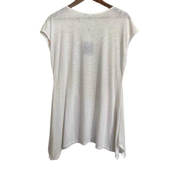 RXB Womens NWT White Cream Embroidered Shark Bite Hem Bohemian Blouse Large - Picture 8 of 8